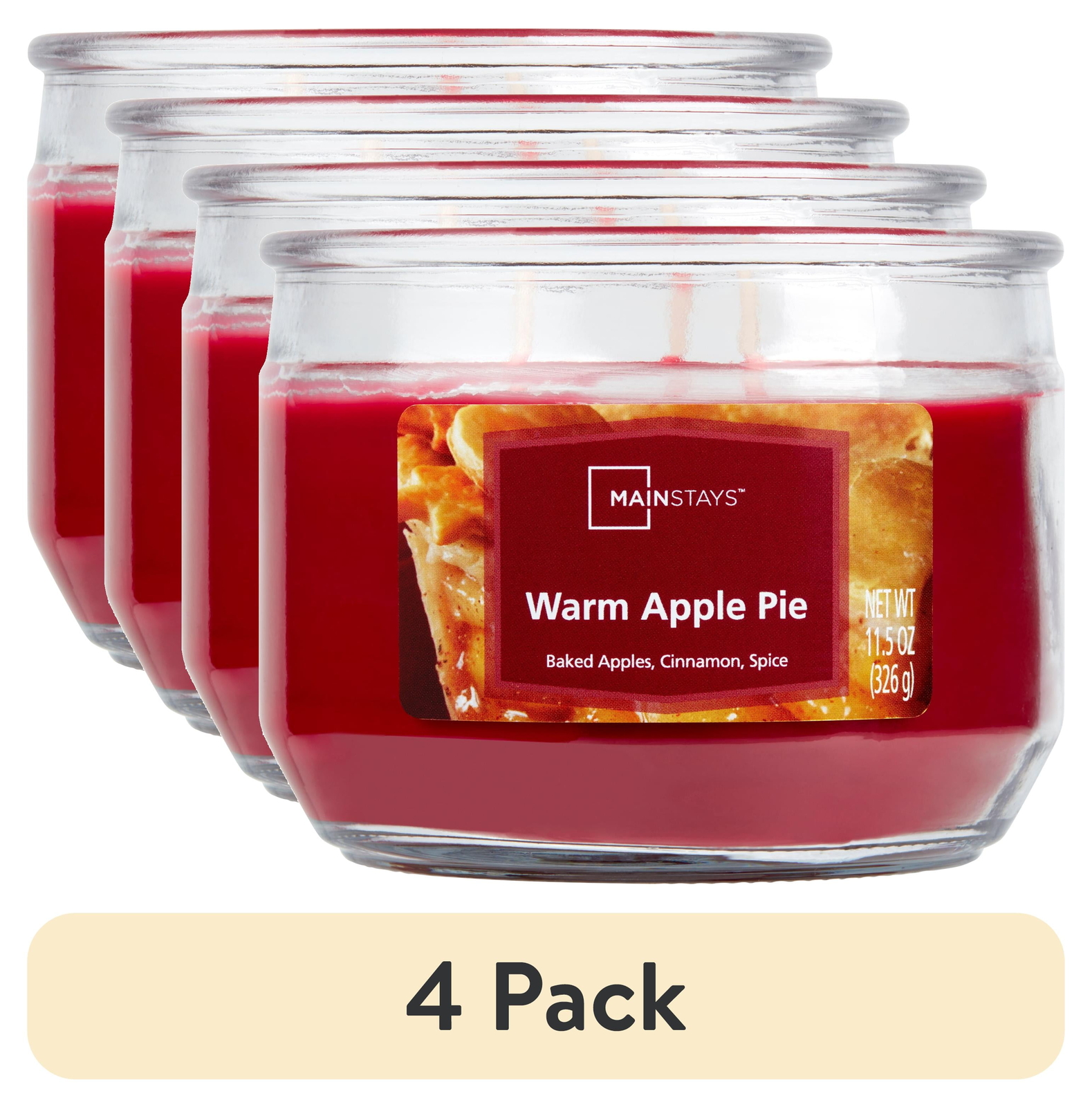 (4 pack) 11.5 Ounce Warm Apple Pie 3-Wick Glass Jar Candle