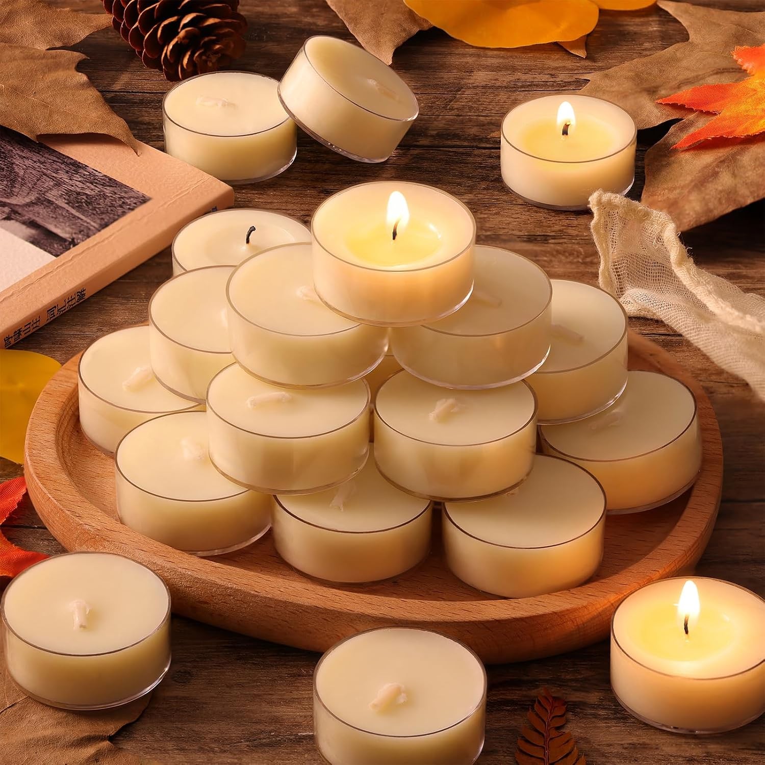 Soy Tea Lights Candles 25 Pack, Tealight Candles Bulk-4 Hours Long Burning,