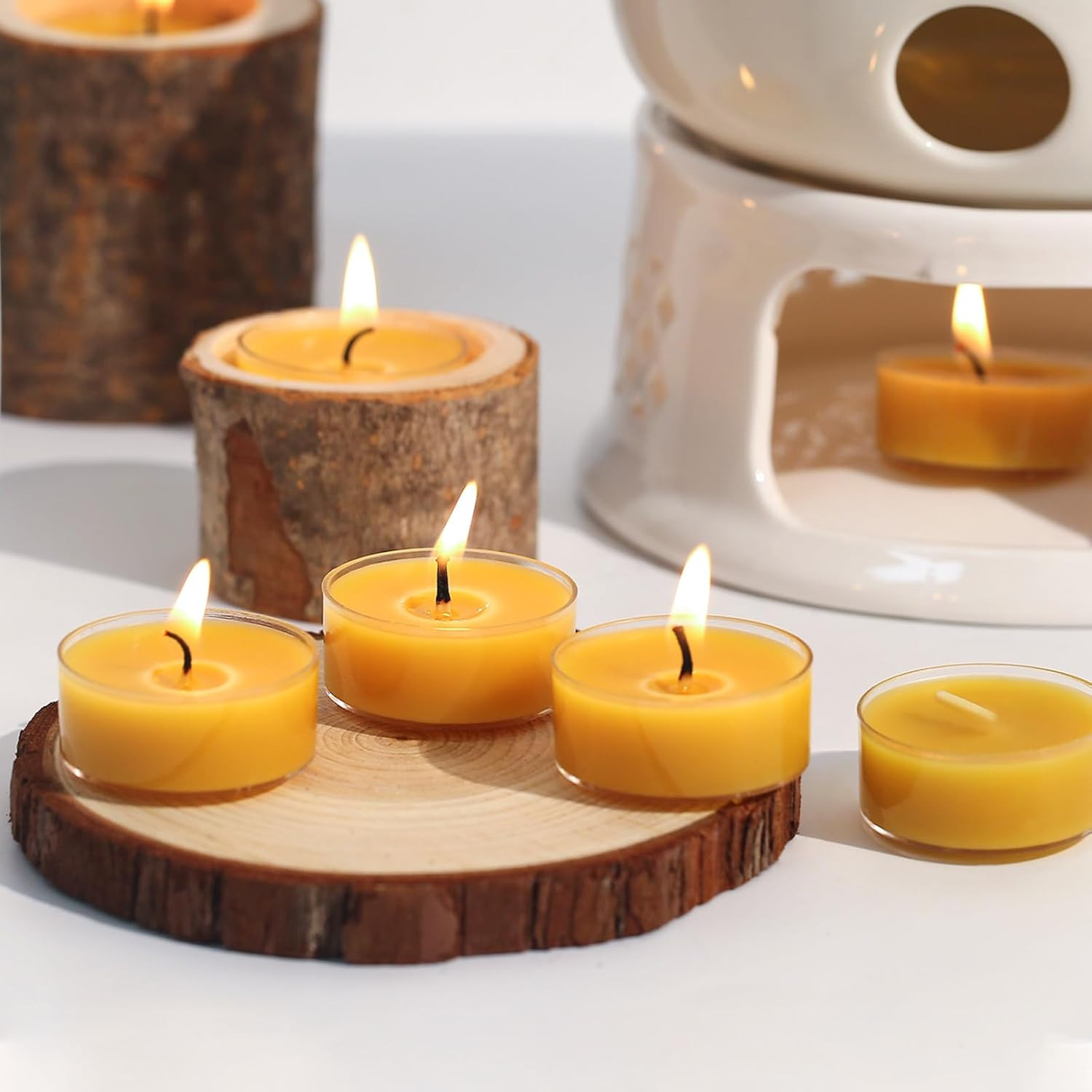 48 Packs Beeswax Tealight Candles- 4 Hour Burn Time Beeswax Candles- Burn
