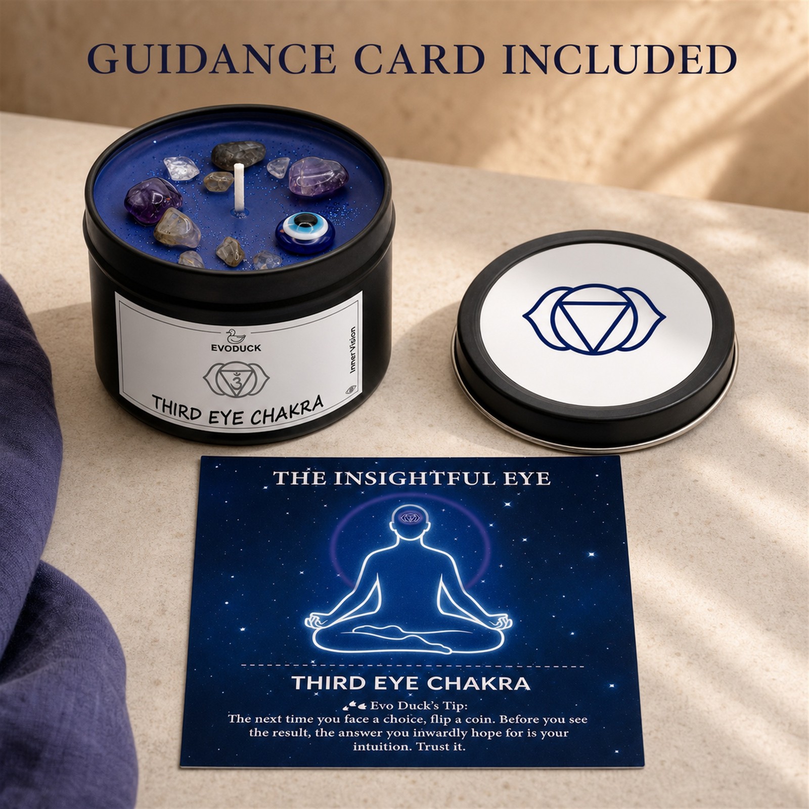 2-Pack EVODUCK Third Eye Chakra Healing Candles, Crystals, Meditation, 3 oz