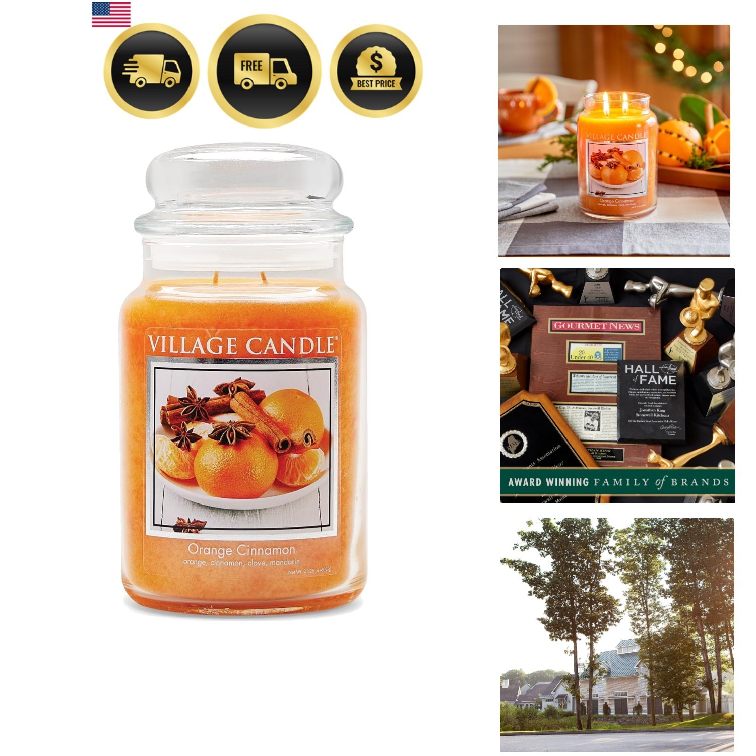 Orange Cinnamon Large Glass Apothecary Jar Scented Candle, 21.25 oz, 21 Ounce