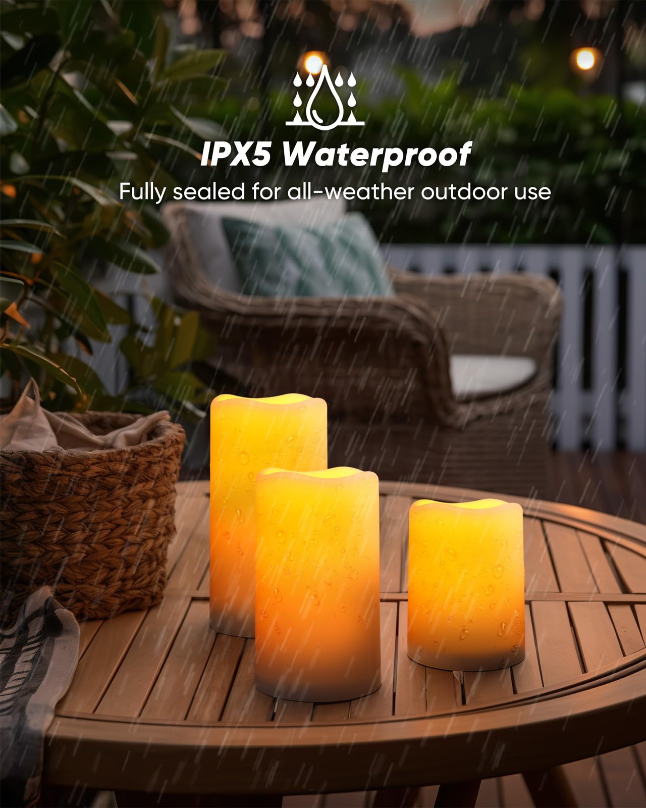 Solar Candles Outdoor Waterproof, Dusk to Dawn Sensor, 3″x4″5″ 6″