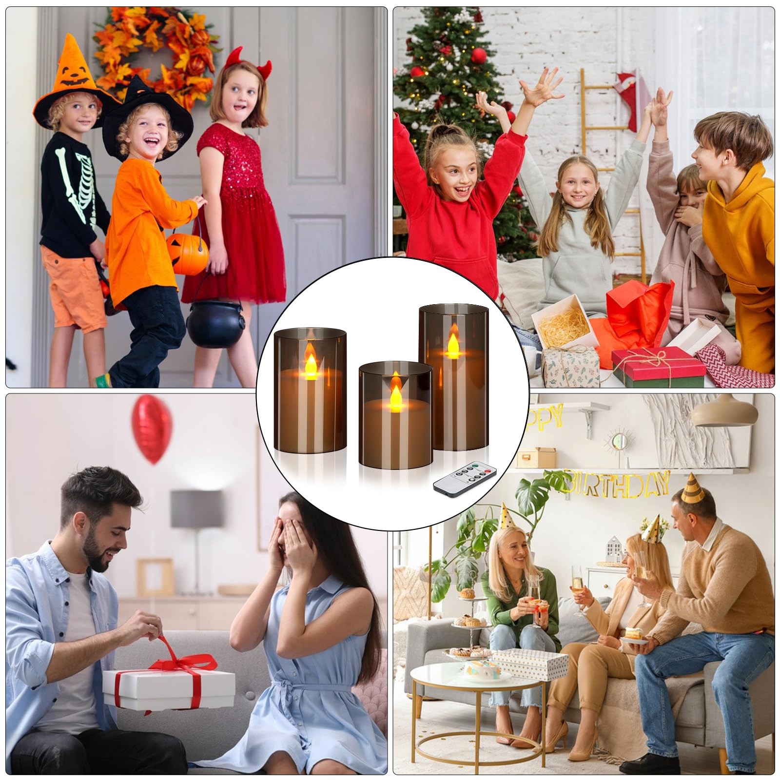 wemarry Flameless Candles 4 5 6 Set of 3 Acrylic Glass Pillars 3 Diameter Bat…