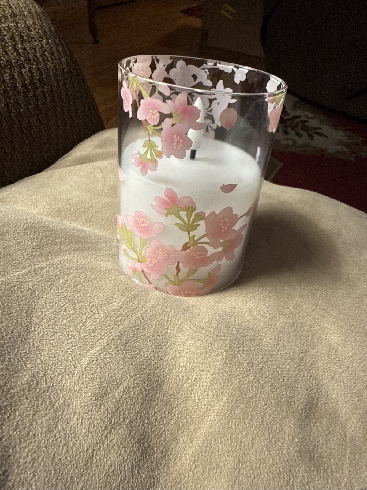 3 Piece LED Flameless Pink Flowers W/green Leaves Candle Set W/black Remote
