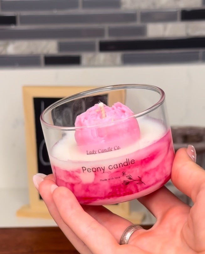 Lady Candle Co. Peony Scent Jar Candle Single Wick Pink/White Glass Wax