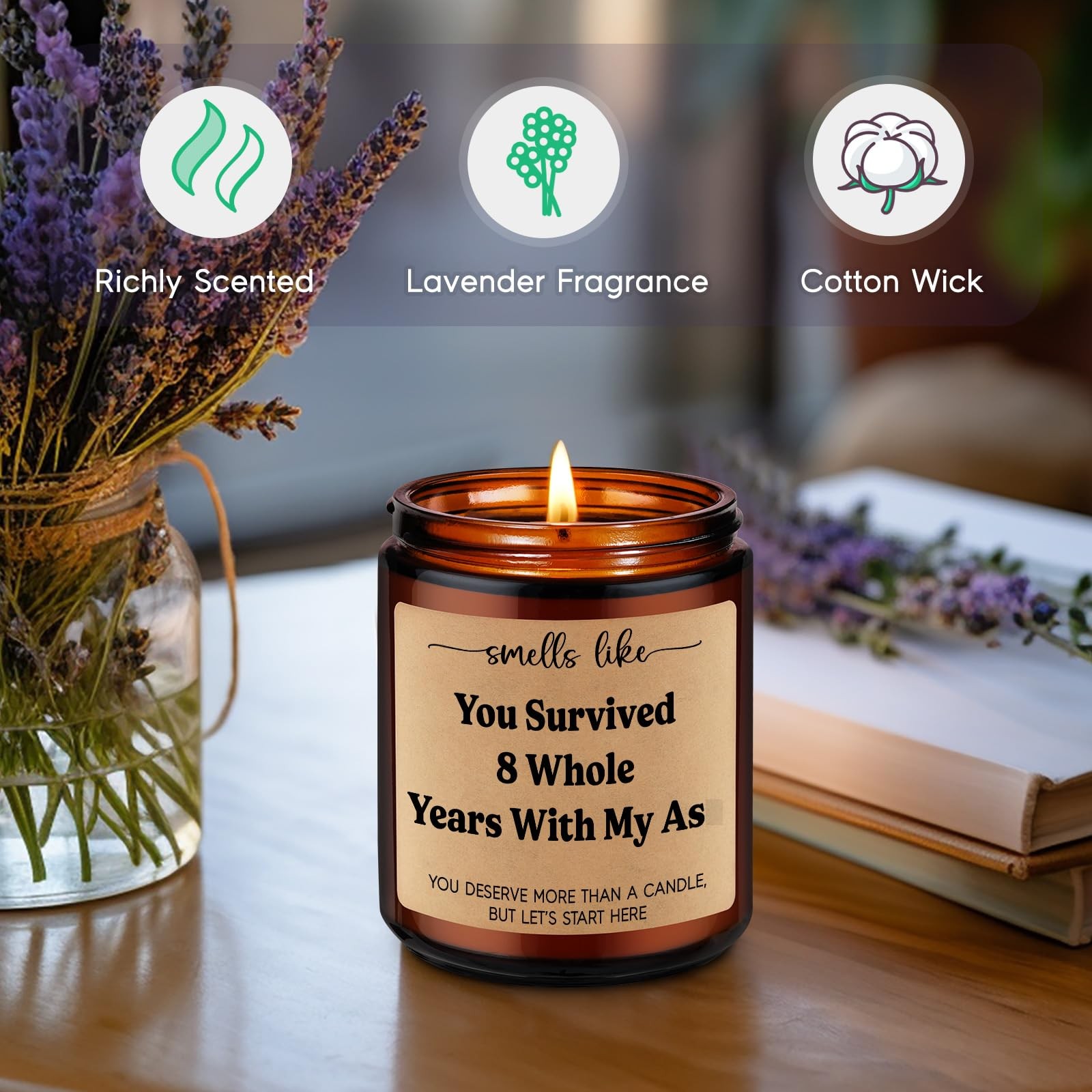 Bronze 8 Year Anniversary Candle Eighth Wedding Gift Present Her Him Wife