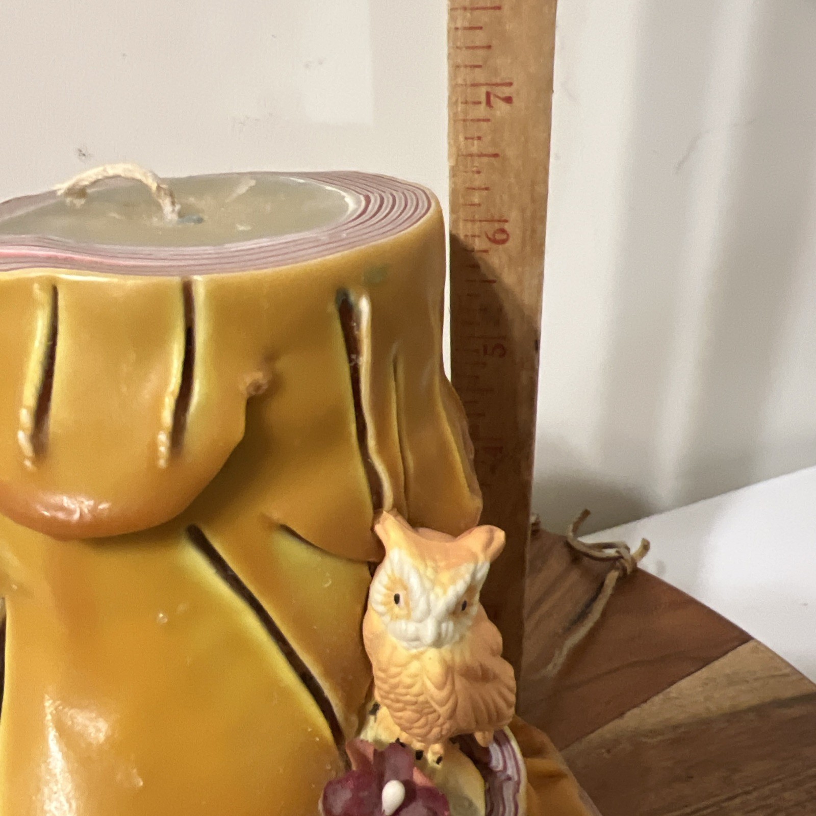 Vintage Candle Woodland Sculpted Tree Stump Elf Deer Owls Hand Carved Wax Art