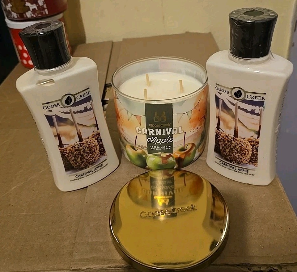 NEW Set of 3 Goose Creek Candle CARNIVAL APPLE BUNDLE 🍎 FULL SIZE PRODUCTS