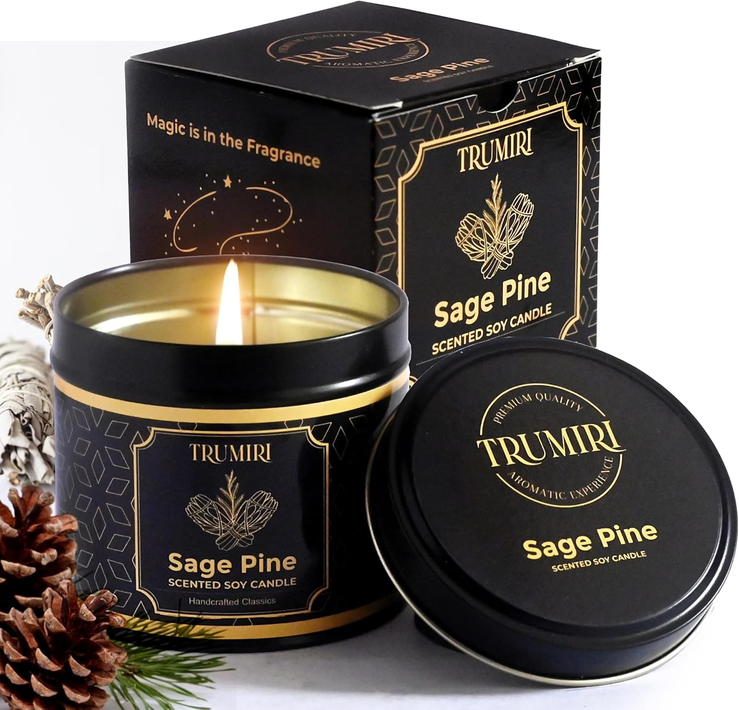 Huge Sale Pine Sage Scented Candle Soy Wax, Perfect Gift for Fall & Holidays