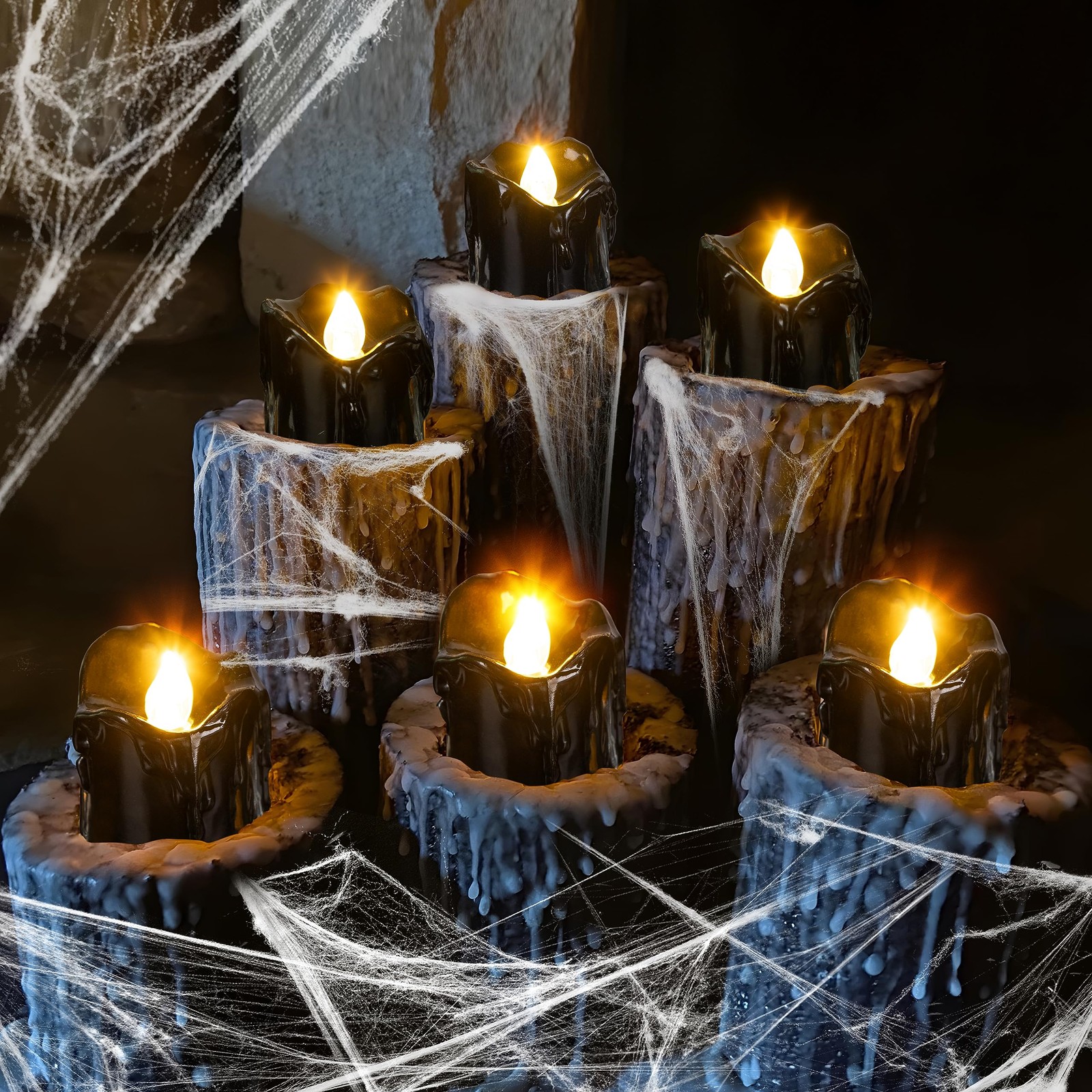 24 PCS Halloween Decorations Indoor Black Tea Lights LED Flameless Battery