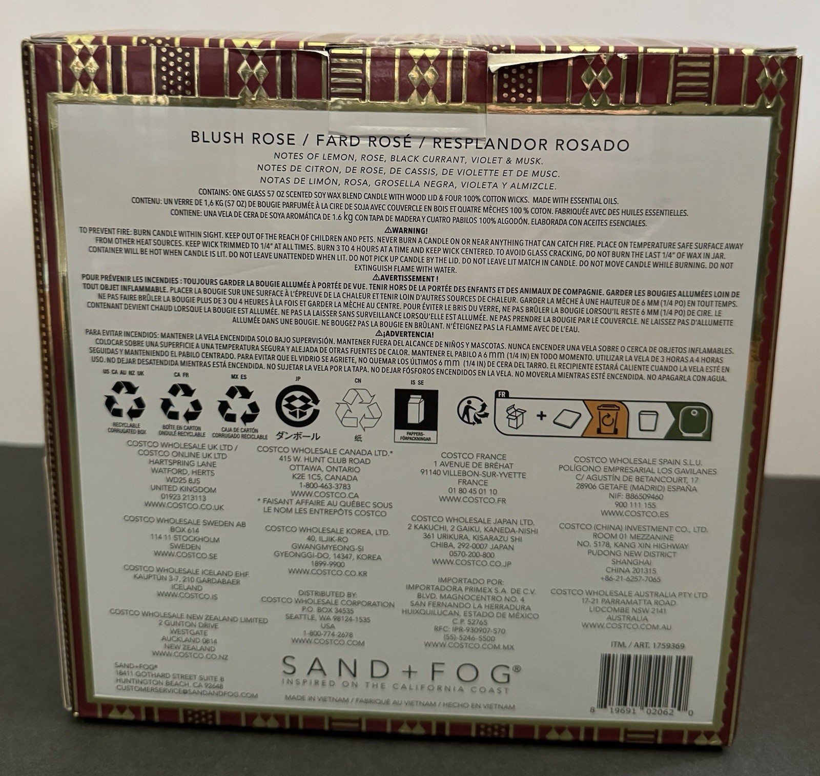 Sand + Fog BLUSH ROSE Scented Soy Wax Blend Candle 57oz NEW / Open Box