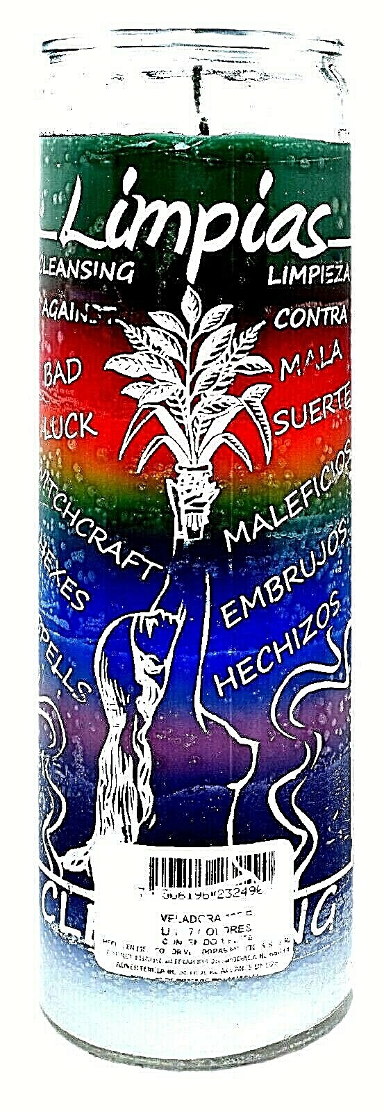 CANDLE CLEANSING 7 COLORS- LIMPIAS 7 COLORES BURN TIME 120 HOURS