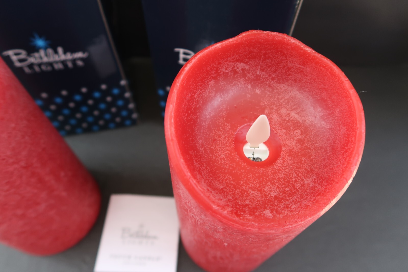 2 RED Bethlehem Lights Flameless Pillar Candle Touch Timer Blow Out Christmas 7″