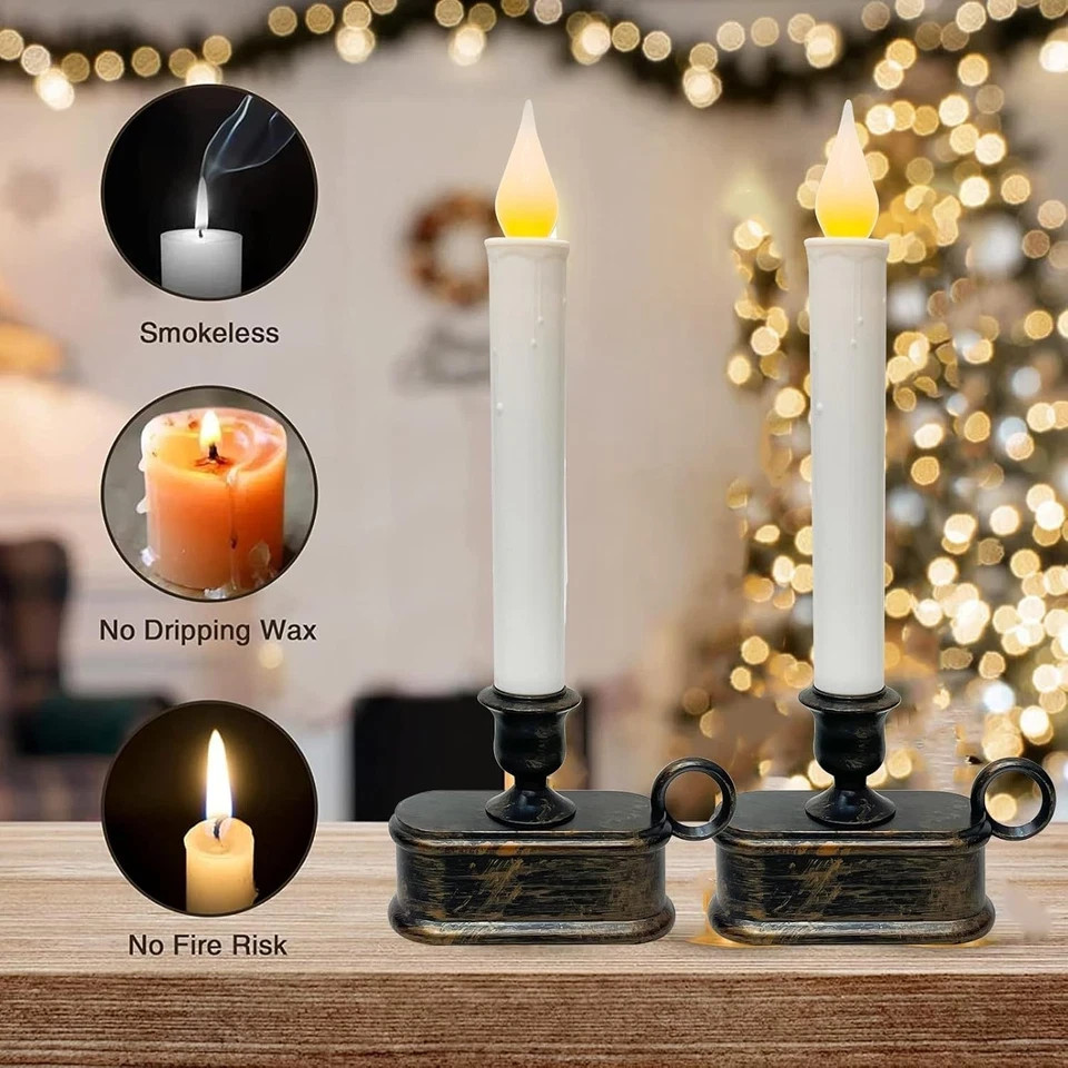 4 Pack Window Candles with Sensor Dusk to Dawn, 1 Light-4 Pack, Bronze