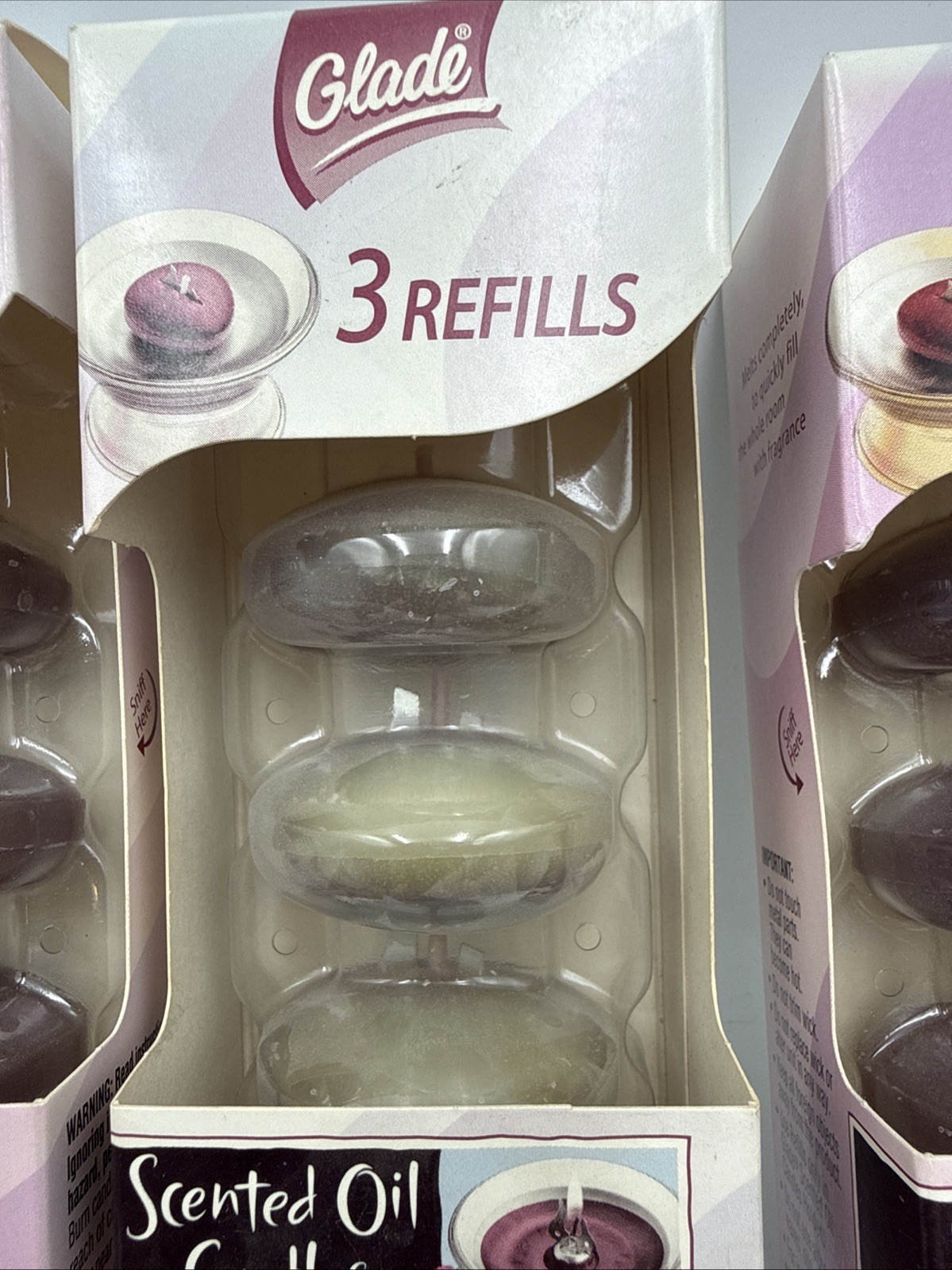 NOS Glade Scented Oil Candles Unit And Refills 5 Packs of 3 Refills Dewberry