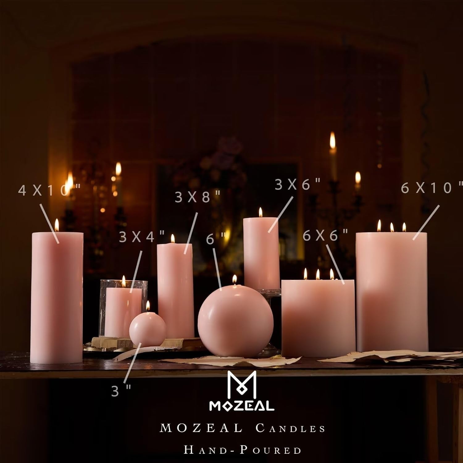 Rustic Blush Pillar Candles, 3″ x 4″ Set of 3 – Dripless, Long-Burning Elegance