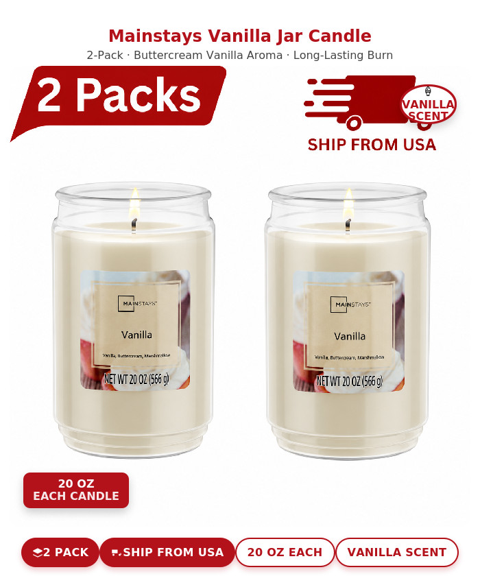 Mainstays Vanilla Scented Large Jar Candle 20 Oz. – Pack of 2