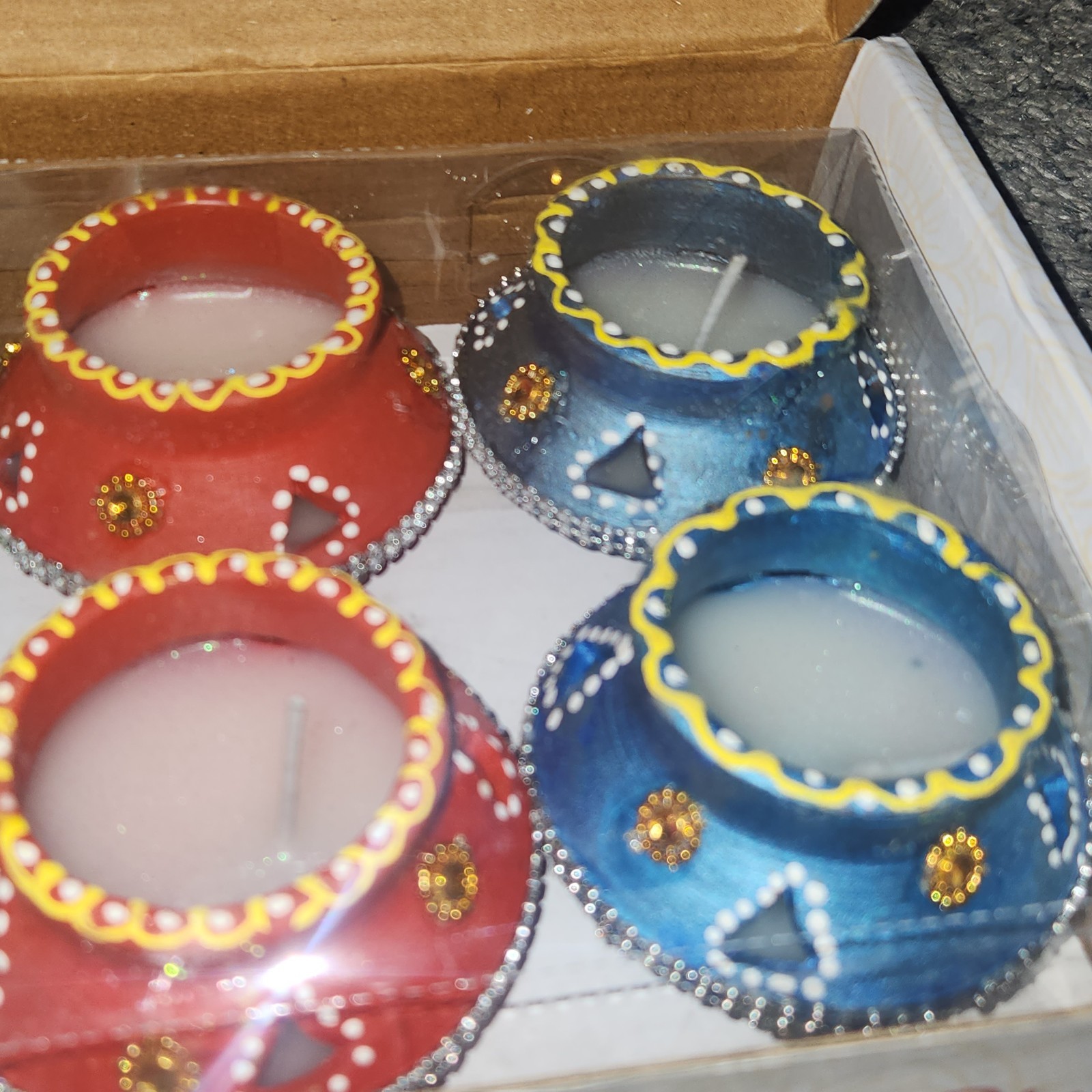 4Our Faith Clay Diyas Hand Painted Set Of 6 Candles India
