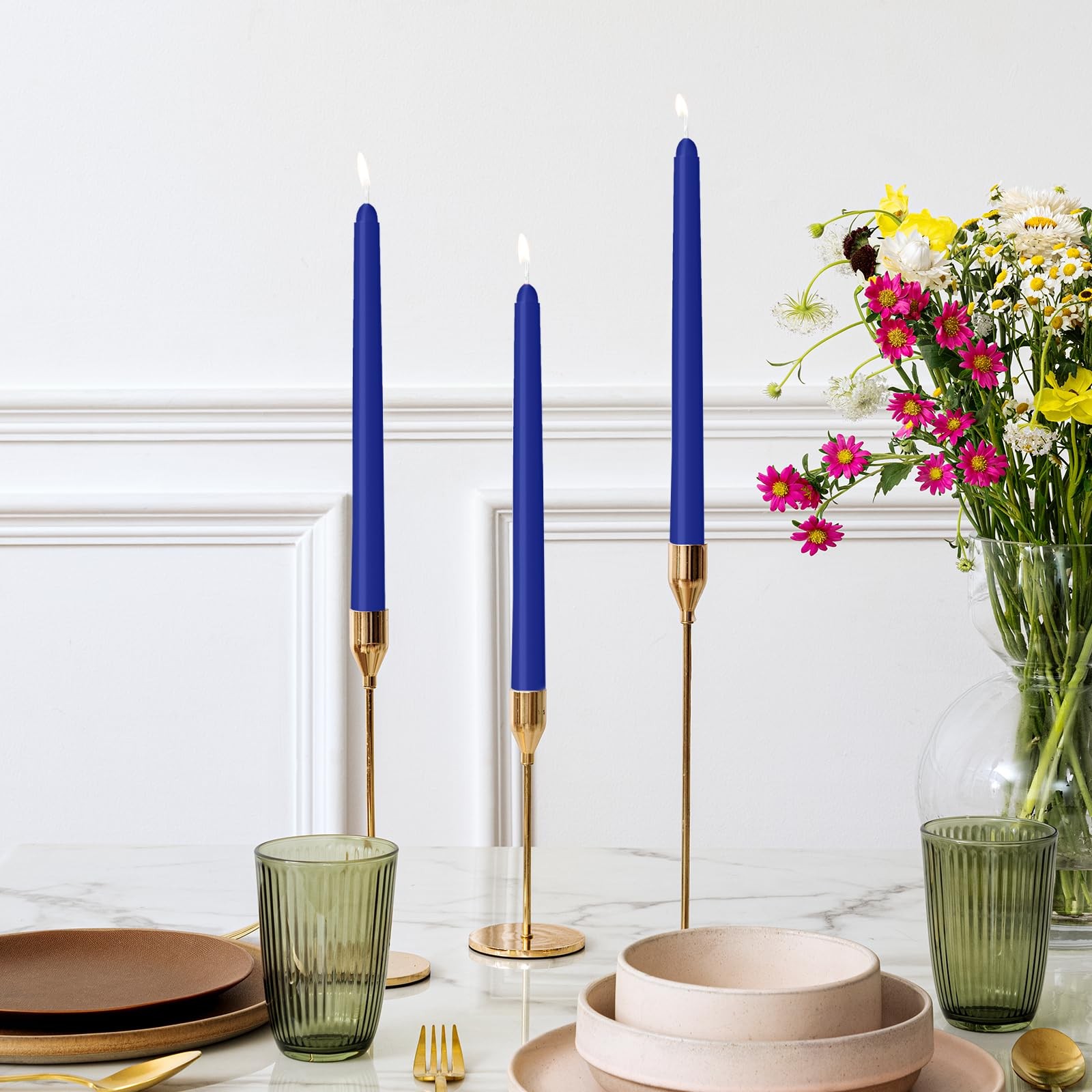 30 PCS 10 Inch Blue Taper Candles Dripless Smokeless Unscented Long Burning
