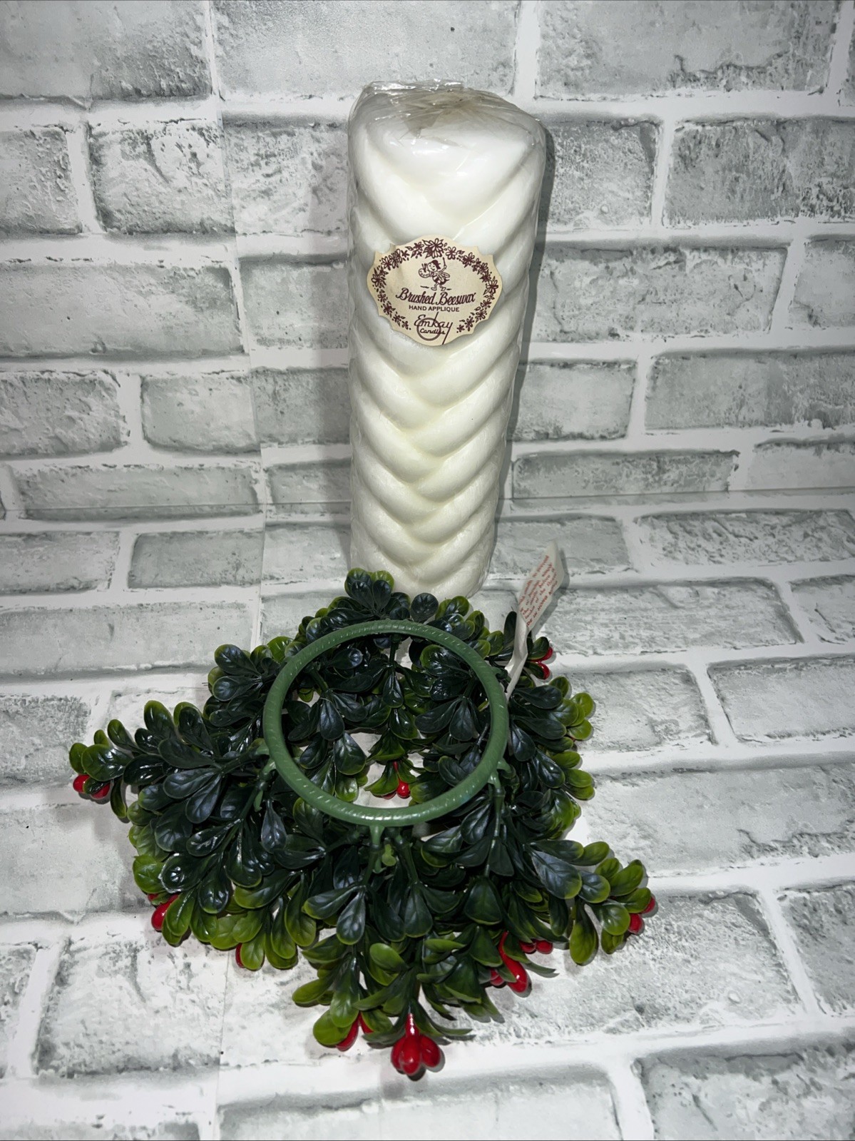 Emkay Candles Tall Brushed Beeswax Pillar with Holy Collar