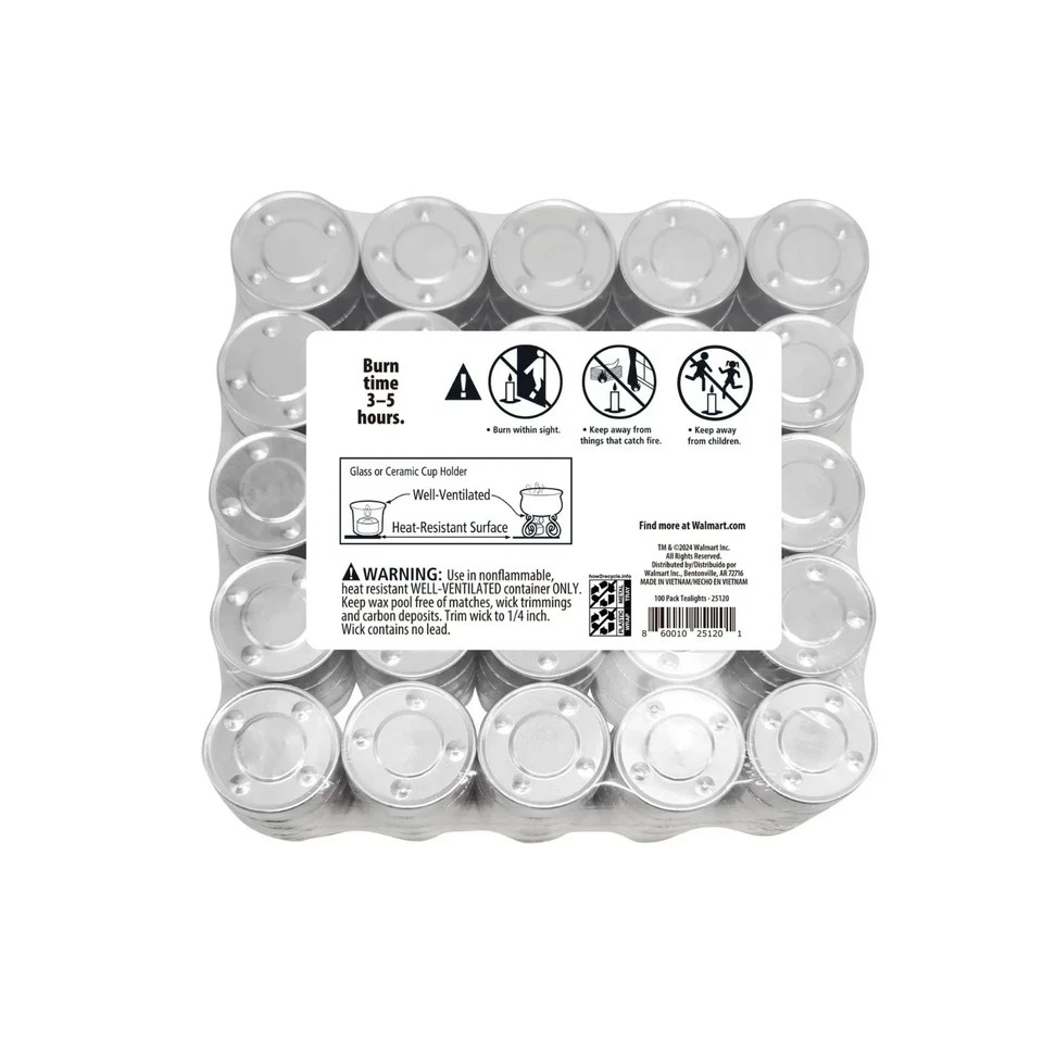 Mainstays White Unscented Indoor/Outdoor Tealight Candles, 100 Count