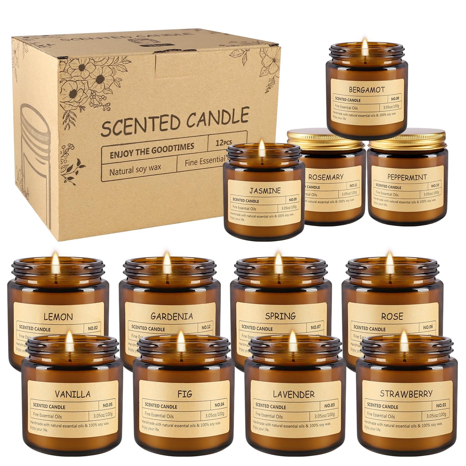 12 Pcs Scented Candles with Added Natural Essential Oils, 3.05oz, Suitable fo…