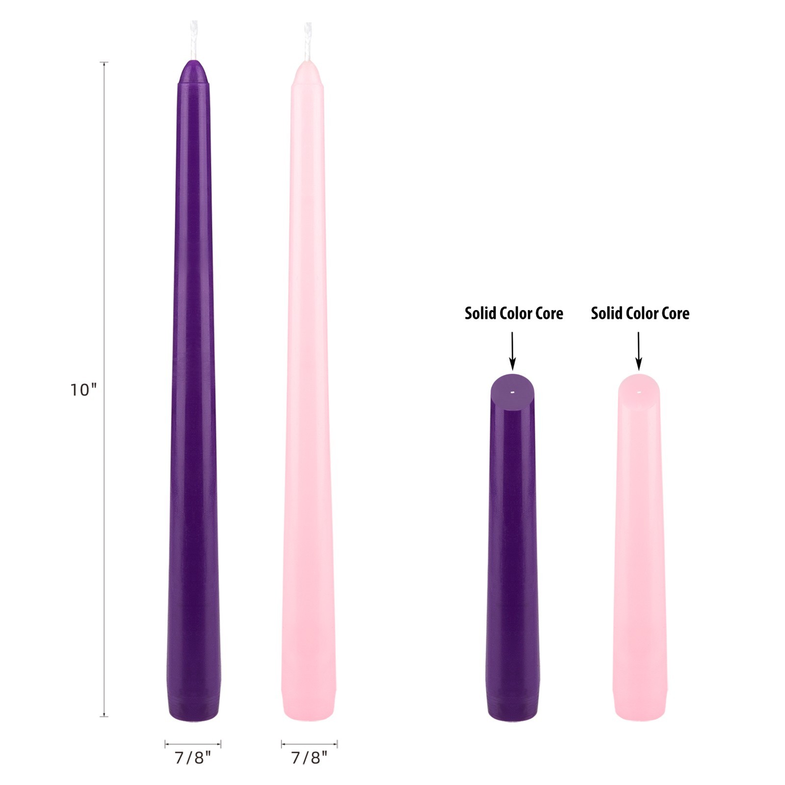 Mega Candles – Unscented 10″ Advent Taper Candle – Assorted, Set of 4