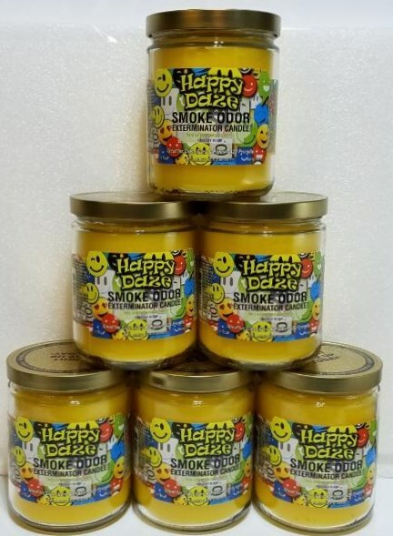 Smoke Odor Exterminator 13 oz Jar Candle, Happy Daze Set of Six Candles.