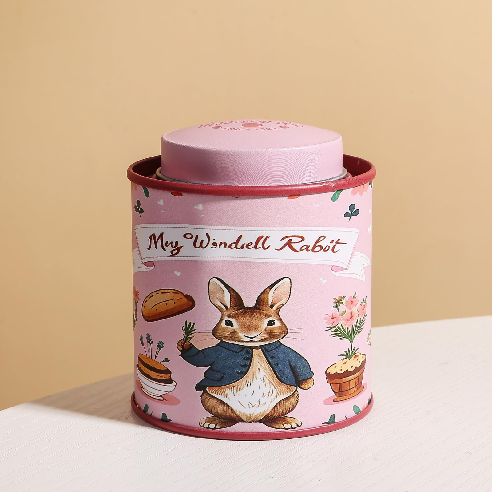 Bunny Forest Scented Tin Candle Natural Floral Soy Wax Pink Easter Decor 35H