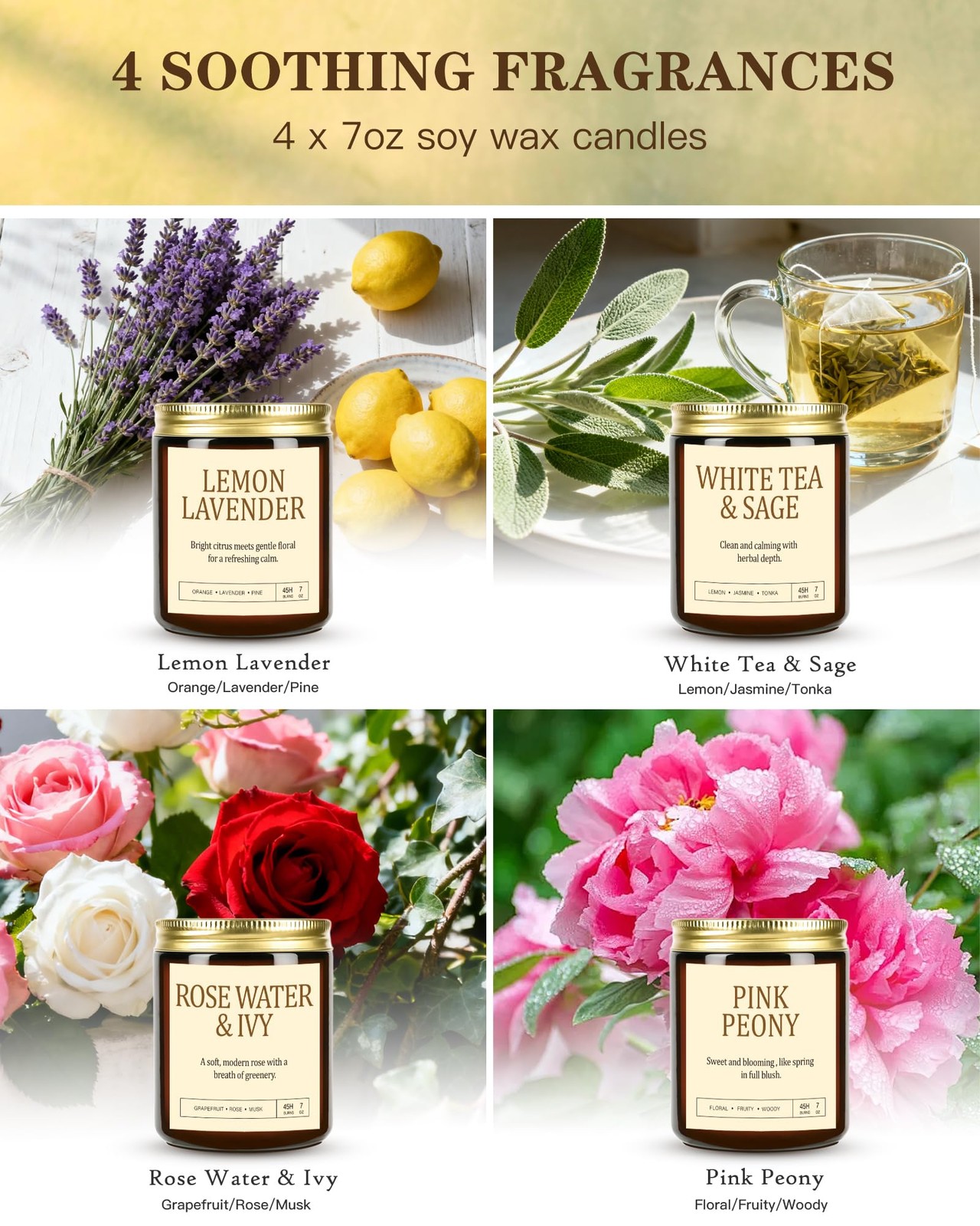 4 Pack Scented Candles for Women: 28oz Natural Soy Candles for Home Scented, Up