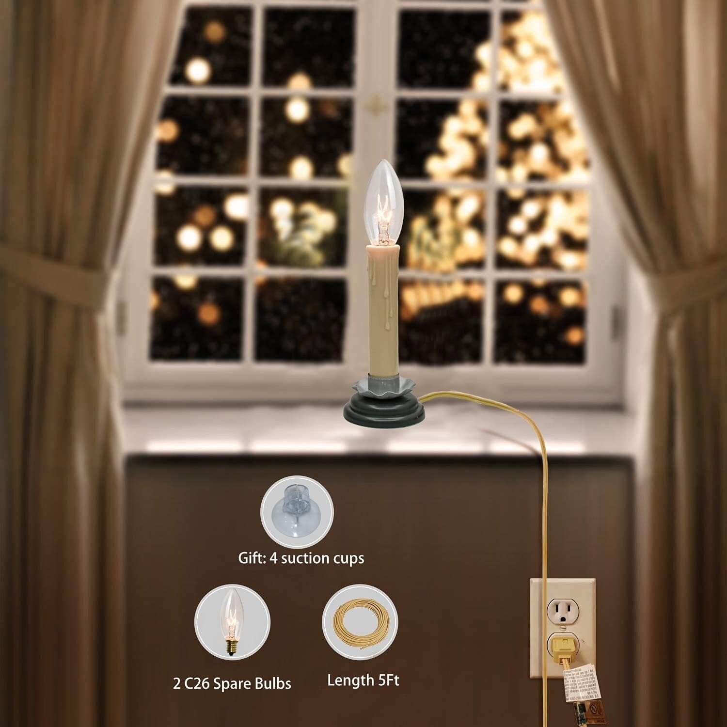 5 Inch Electric Window Candles, Christmas Electric Country Candle Lamps Set of 4