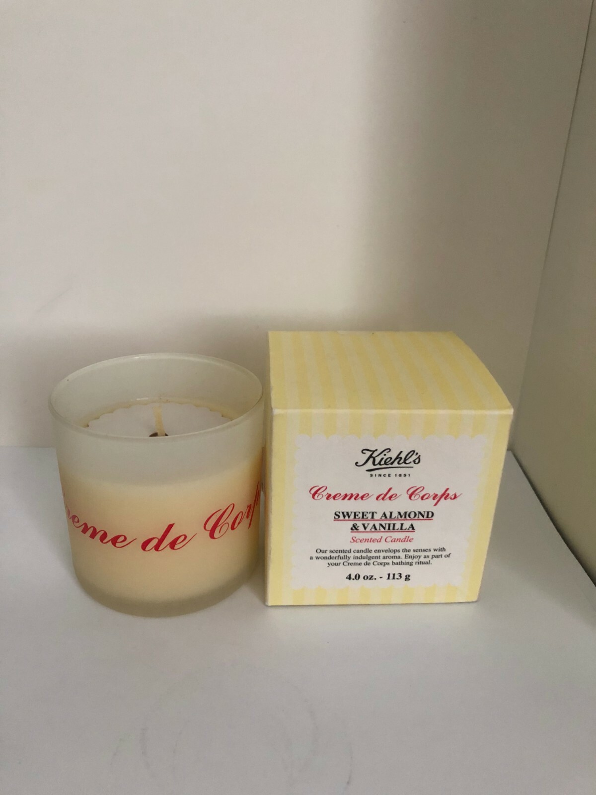 KIEHL’S CREME DE CROPS SWEET ALMOND & VANILLA SCENTED CANDLE 4oz/113g NIB