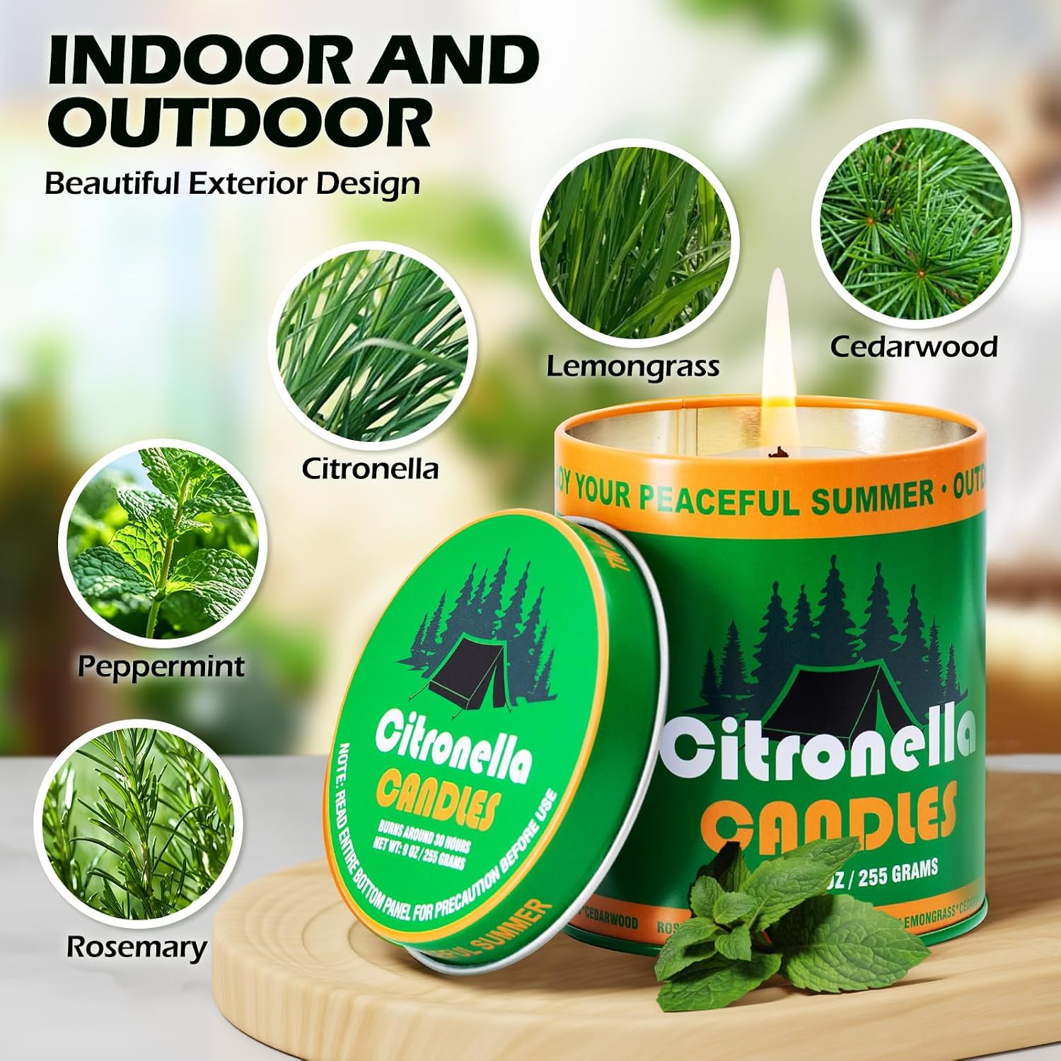 Citronella Scented Candles for Patio Outdoor, 2 Pack 9Oz Soy Wax Candles with Na