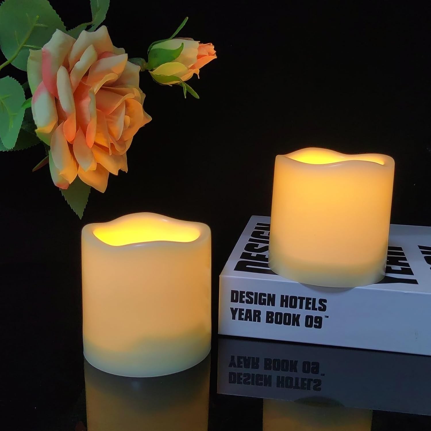 2 Pack 3″ Outdoor LED Flameless Pillar Candles Battery Timer Flickering