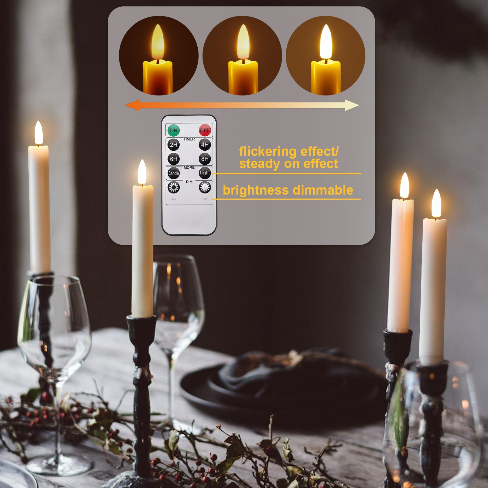 12 Pcs Flickering Flameless Taper Candles Battery Operated with Remote & Timer