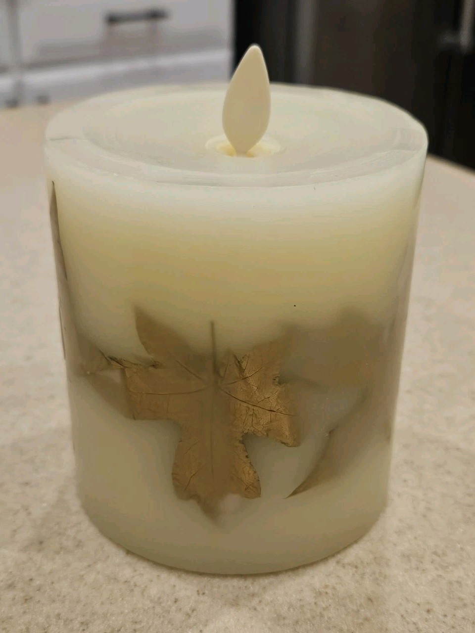 RARE LUMINARA FLAMELESS MOVING WICK FARMHOUSE MODERN RUSTIC LEAF PILLAR CANDLE