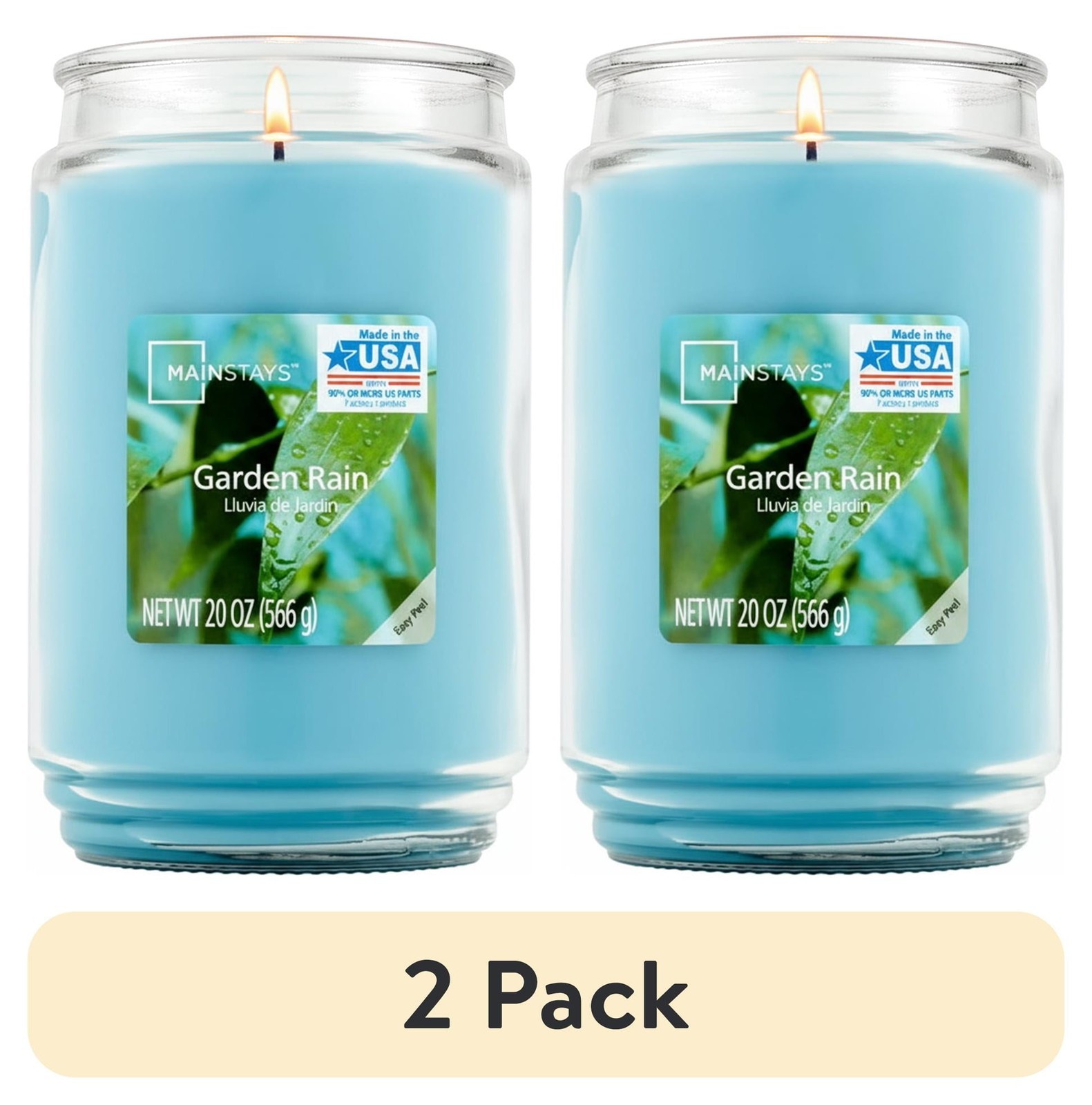 Single-Wick Scented Glass Jar Candle Garden Rain Refreshing Fragrance 20oz.