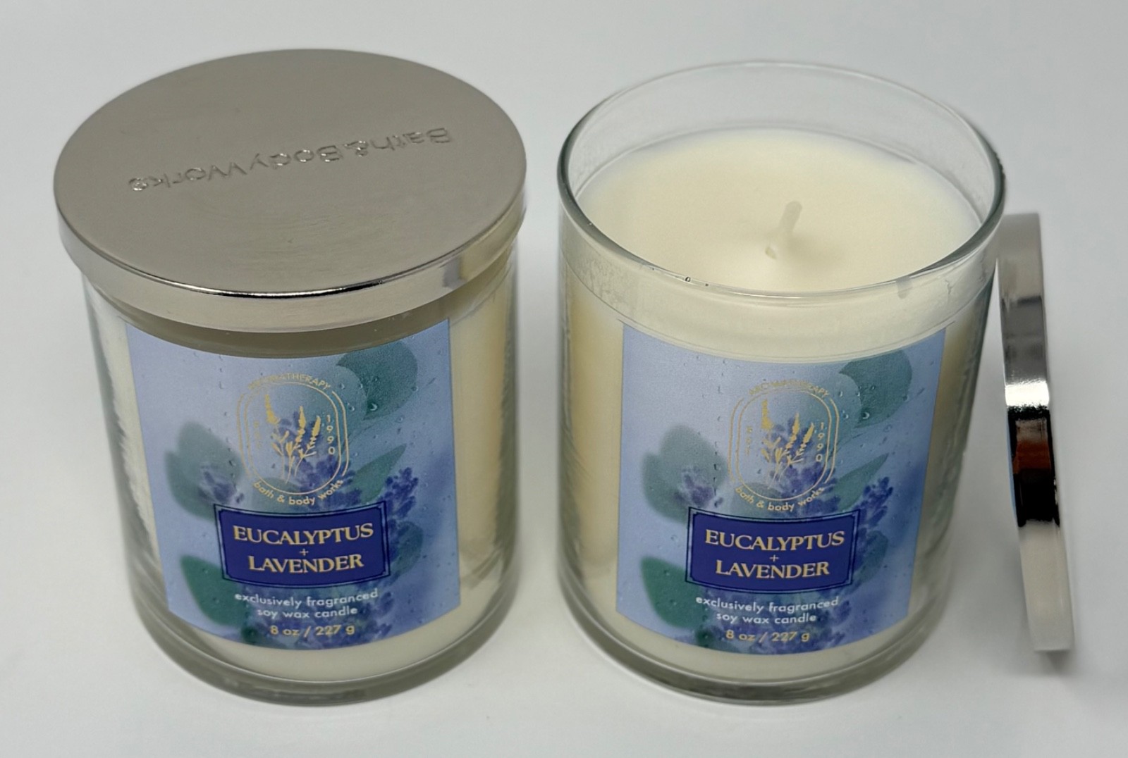 2 BATH & BODY WORKS EUCALYPTUS LAVENDER SCENTED CANDLE SINGLE WICK 8OZ SOY WAX