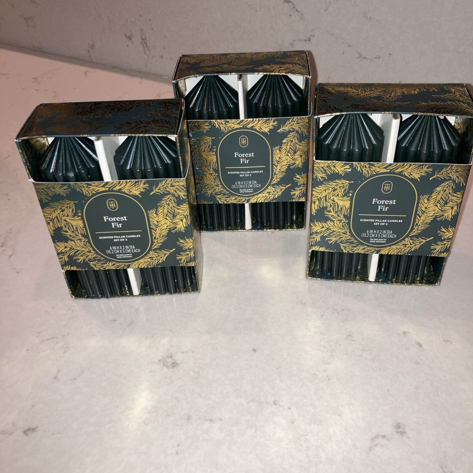 THRESHOLD Forest Fir Scented Pillar Candles Set Of 2 NIB