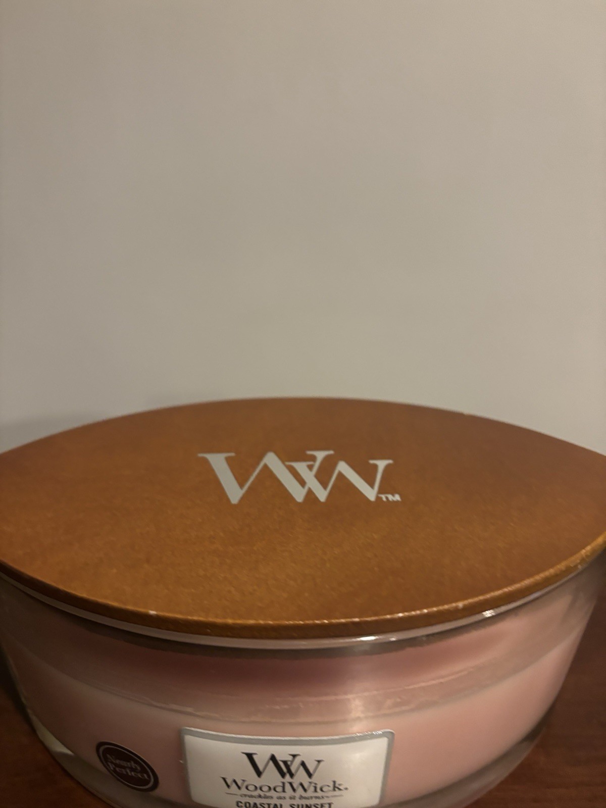 WoodWick Candle Coastal Sunset Glass Oval Shaped 16 oz ~ Nearly Perfect 👀 NEW