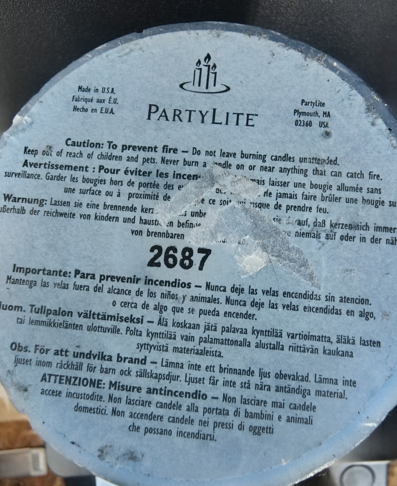 PartyLite Blue Wax Pillar Candle 1 Pack Made in USA MPN 2687