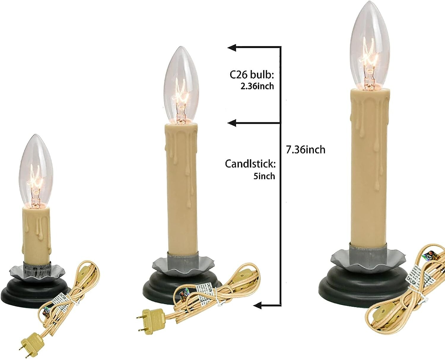 5 Inch Electric Window Candles, Christmas Electric Country Candle Lamps Set of 4