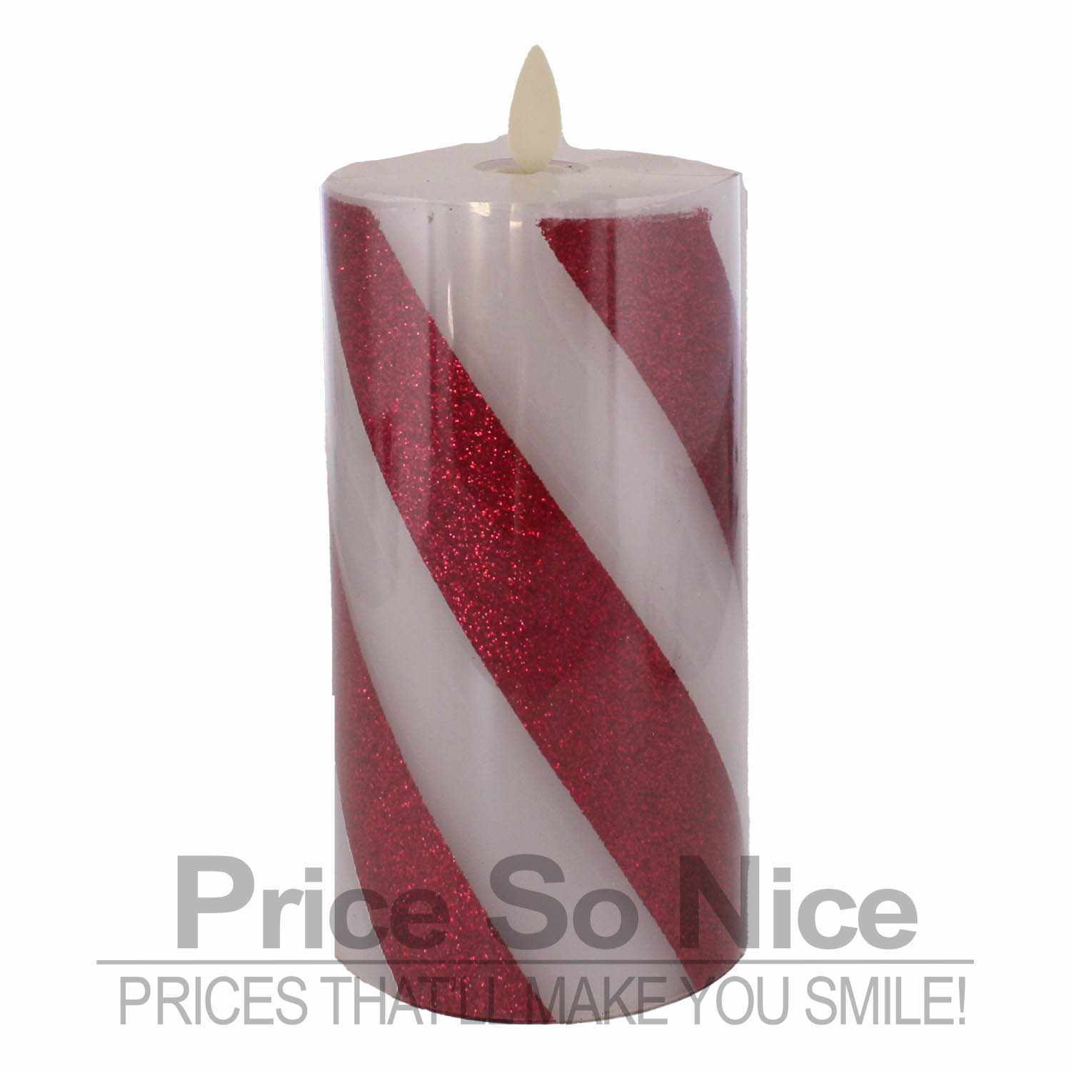 Pottery Barn Flickering Flameless Wax Pillar Candle – Candy Striped 3×6 – New