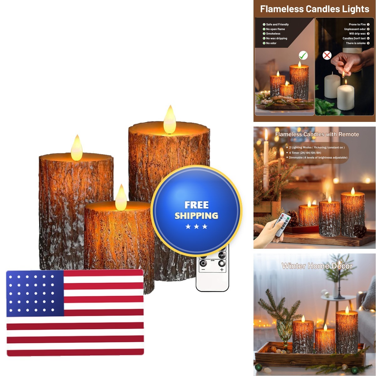 VEEKI VK-SP-01 Flameless Candles Set of 3 Battery LED Pillar Candles Remote