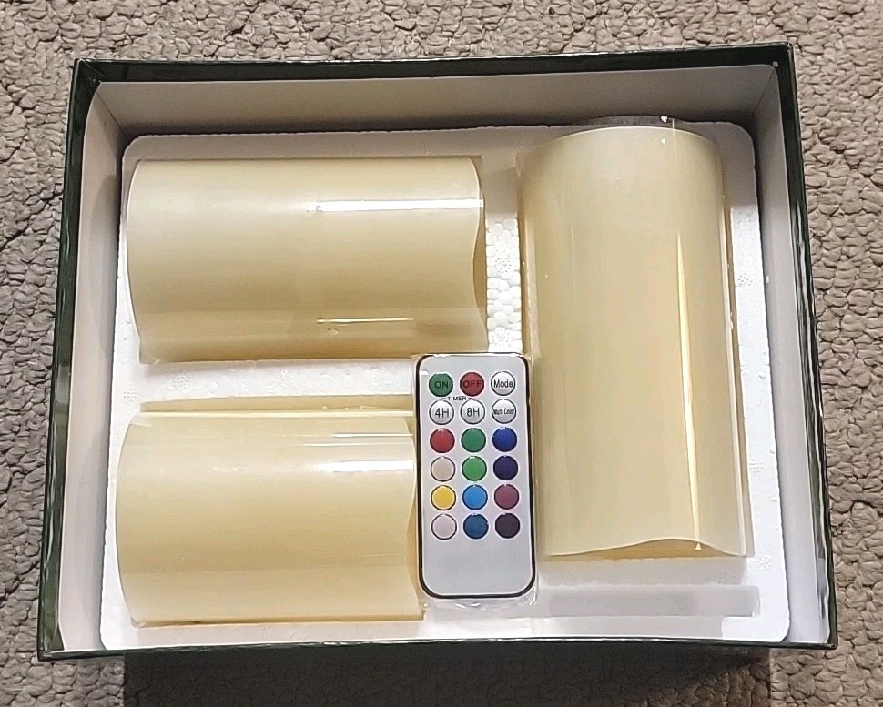 Flameless Candles 3 Color Changing Multi-Function w Remote Jeffrey Banks NEW