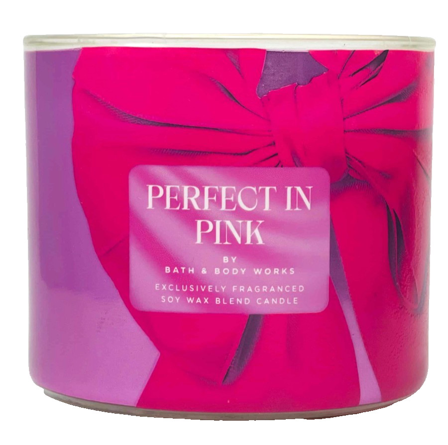 2 BATH & BODY WORKS PERFECT IN PINK 3-WICK FRAGRANCED SOY WAX BLEND CANDLE NEW