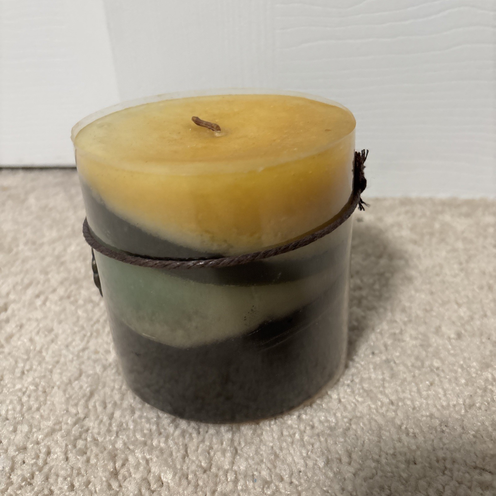 PIER1 Imports Scented 4” X 4” Candle Peacock Metal Charm Oakwood & Fern