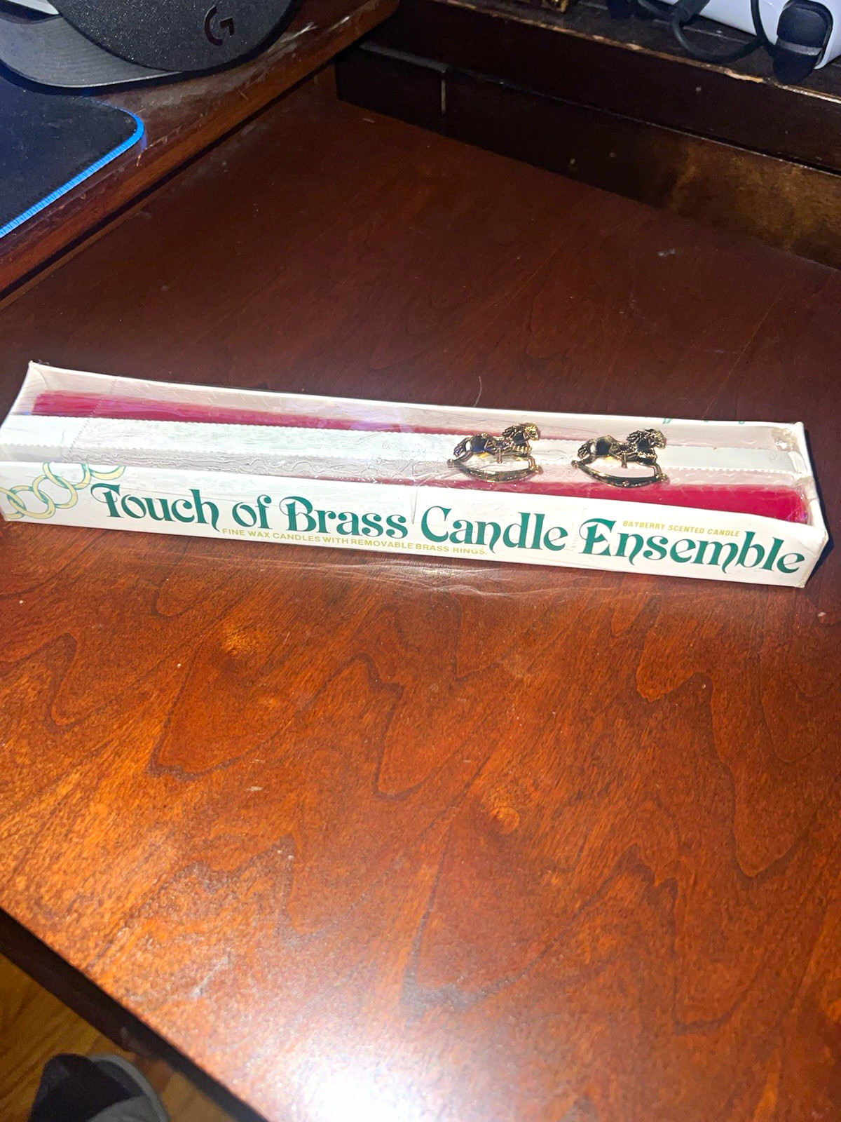 Touch of Brass Candle Ensemble Red & White Taper Candles Brass Decor 2-Pack