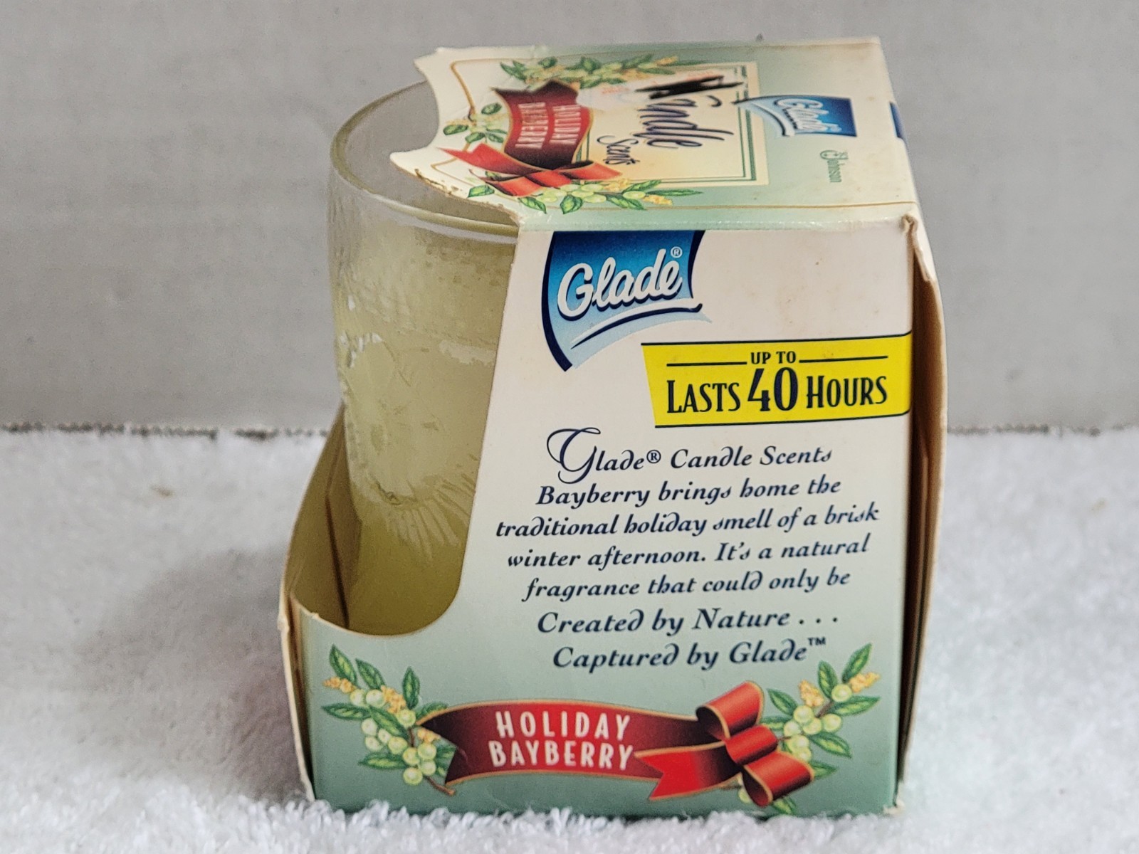 NEW Vintage 1998 GLADE Bayberry Candle One 7.5oz. Lasts 40 Hours Made in Canada