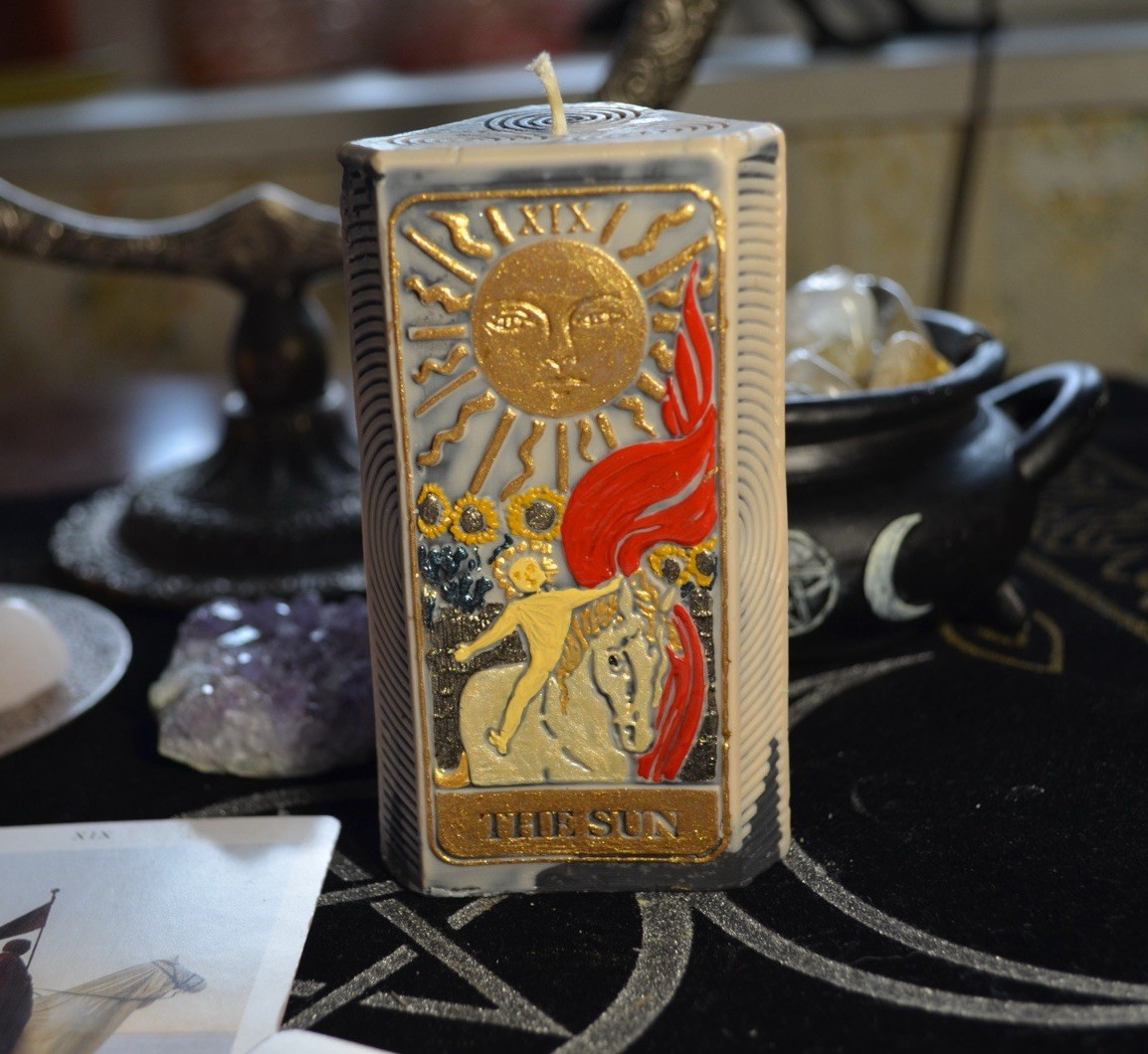 Esoteric Tarot Candle Set Sun XIX & Moon XVIII Light Shadow Balance Ritual Decor